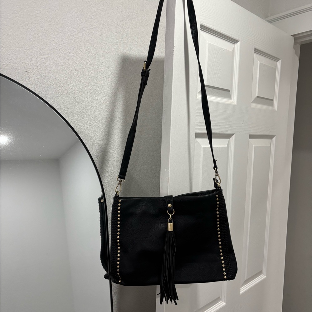 Jen & Co Black Marie Crossbody with Grommet Details
